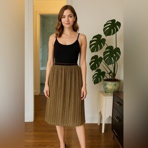 June & Hudson Gold Metallic Pleated Midi Dress | Spaghetti Straps | Size M/L